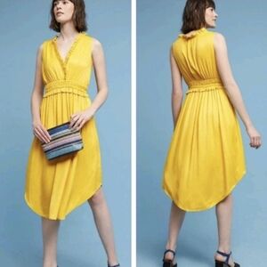 Anthropologie Maeve La Habana Sleeveless Midi Dress Mustard Yellow Sundress Sz S